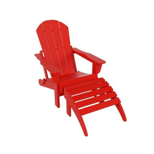 Outdoor Adirondack Chair & Ottoman Set – Red