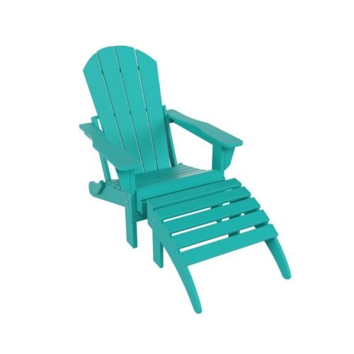 Outdoor Adirondack Chair & Ottoman Set – Turquoise